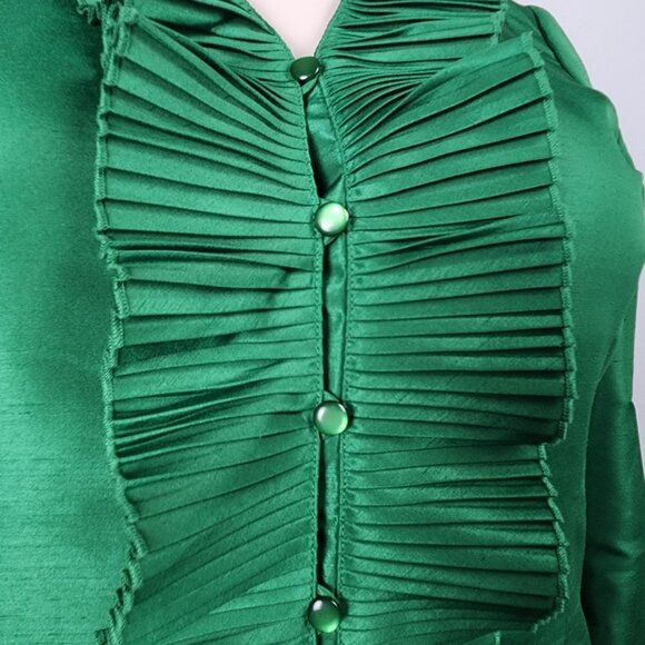 Oscar De La Renta Green Ruffle Button Front Blouse Size 14 - Picture 3 of 9